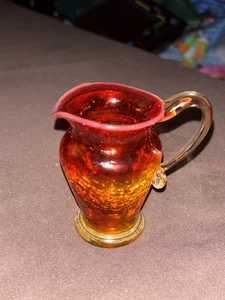 Set Of 2 Vintage Amber Crackle Glass Mini Vases - Picture 1 of 13