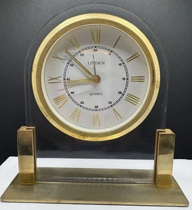 VTG Linden Quartz Desk Alarm Clock Gold Tone Finish Battery Operated MCM 5.5” - Picture 1 of 10