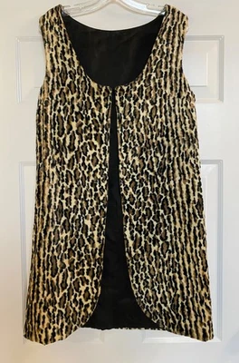 Vtg 60s 70's velour leopard print handmade open front long hippie vest lined M - Image 1 of 4