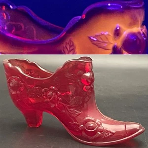 Zapato Fenton Rubí Rojo Cadmio Col Rosa Salero c1980s EE. UU. 5,75" longitud - Imagen 1 de 11