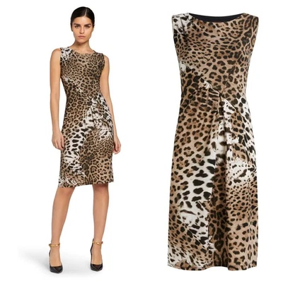 ROBERTO CAVALLI DRESS SIGNATURE LEOPARD PRINT RUCHED SLEEVELESS sz IT 44 US 8 - Image 1 of 4