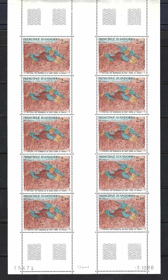 Andorra 1980 #284 Canaletas Par Tira MNH Prerrománico Fresco/Ángel - Perf Fallo Foto 1 de 1