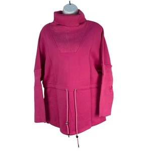 Fisoew Womens Pink Turtleneck Sweatshirt M Side-Slit Tunic Pullover Adjustable - Picture 1 of 13