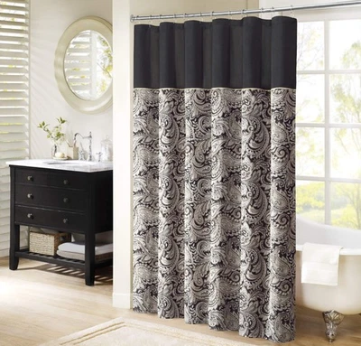 - MP70-845 Aubrey Shower Curtain Paisley Jacquard Pieced Microfiber Faux Silk... - Image 1 of 4