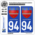 2 Stickers Autocollant Plaque Immatriculation 94 Ivry-Sur-Seine - Armoiries