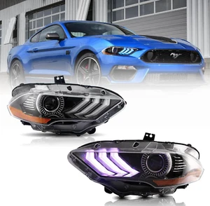 2018-2020 Ford Mustang LED Dual Beam Projector RGB Headlights Black - Picture 1 of 7