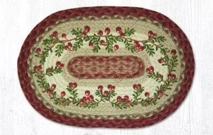 2 Braided Jute Oval Stenciled Placemat/Trivet/Swatch. Earth Rugs. CRANBERRIES.  - Picture 1 of 1