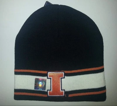 Illinois Fighting Illini embroidered black and white cuff-less knit beanie - Image 1 of 2