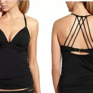 Athleta medium Aqualuxe tankini top black padded strappy back swimsuit - Picture 1 of 8