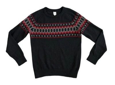Gap Men’s Merino Wool Sweater Fair Isle Crew Black Red Size Medium - Image 1 of 4