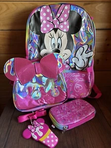 Disney Minnie Mouse Girl's 4-Piece Backpack with Lunch Bag Set, Pink - Picture 1 of 11