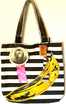 NWT  Andy Warhol MOMA BLK White Banana Canvas Tote Banana Coin Purse Big Pin - Image 1 of 4