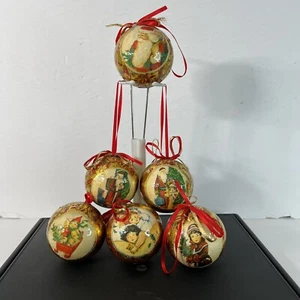 VTG Victorian Style Old World Paper Decoupage Heirloom Ornaments Set of 6 Balls - Picture 1 of 7