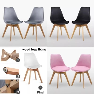 Tulip Esszimmerstuhl gepolsterter Sitz Eiffelholzbeine (1,2,4er Set) Jamie Lorenzo - Bild 1 von 4