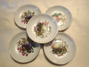 Naaman Co. Fruit Plate Grapes & Apple w/ Gold Trim 4" wide trivets shallow bowl - Picture 1 of 6