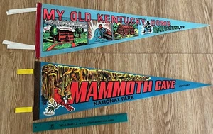 2 VINTAGE KENTUCKY FELT COLLECTIBLE PENNANTS 1970'S - MAMMOTH CAVE & OLD KY HOME - Picture 1 of 2
