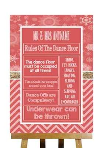Red Winter Christmas Rules Of The Dance Floor Personalised Wedding Sign - Picture 1 of 8