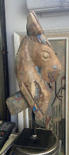 Hand Carved Hard Wood Horse Head Bust Figurine on Stand Rustic Painted 