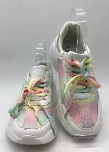 LUCKY STEP Women’s Holographic Iridescent Glitter Pink White Shoes Sz. 7M - Picture 1 of 18