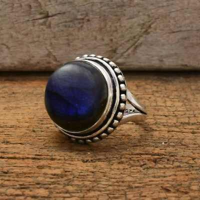 Natale Pietra Labradorite 925 Argento Sterling Artigianale Anello - Immagine 1 di 4
