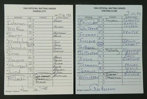 Kansas City 7/16/94 Baseball Game Used Lineup Cards From Umpire Don Denkinger - Bild 1 von 5