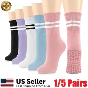 5Pairs Women's Pilates Grip Socks Non-slip Training Exercise Long Dance Socks US - Picture 1 of 18