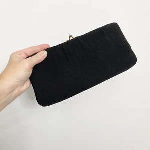 Vintage 60s clutch handbag black fabric small classic chain handle convertible - Picture 1 of 8
