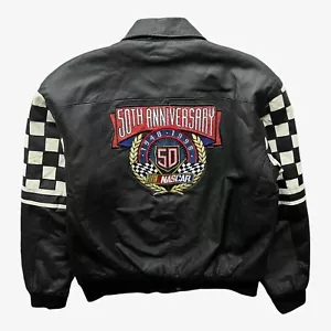 Vintage 90s Men's Jeff Hamilton NASCAR 50th Anniversary Leather Jacket, Racing - Picture 1 of 10