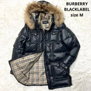 Burberry Black Label Down Coat with Hood & Fur Black Nova Check Lining Size M - Picture 1 of 24