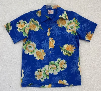 Camisa Hawaiana Island Fashions De Colección Hombres Floral Azul Hecha en EE. UU. SS Foto 1 de 4