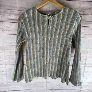 The Territory Ahead Top Sz S Multicolor Striped Ruched Button Neck Pullover - Picture 1 of 6
