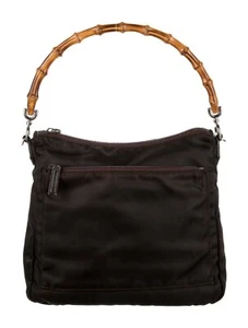 GUCCI pre-loved brown nylon fabric bamboo handbag Italy Vintage - Picture 1 of 12