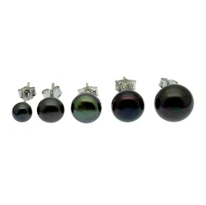 Black Pearl Stud Earrings AA+ Cultured Freshwater Pearls Sterling Silver 4-10mm - Picture 1 of 15