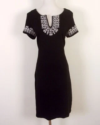 EUC Talbots Petites Black Embroidered Cotton Sweater Tunic Dress Pockets MP - Image 1 of 4
