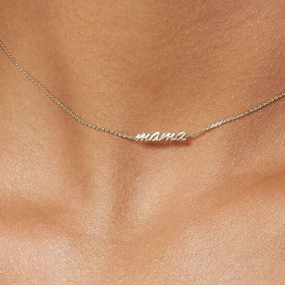 14K Yellow Gold Script Mama Choker Chain (Solid Links) 15"-17" Adjustable - Image 1 of 4