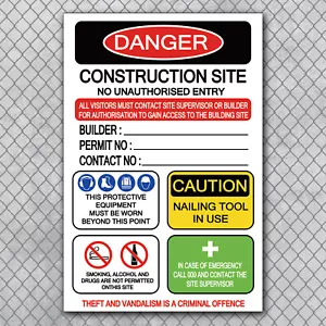 OWNER BUILDER CONSTRUCTION SITE SAFETY SIGN 5MM THICK CORFLUTE PANEL - - Picture 1 of 3
