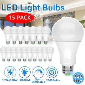 15 PACK LED Light Bulbs 15W/100W Daylight A19 6500K E26 Replacement Lamp - Picture 1 of 17