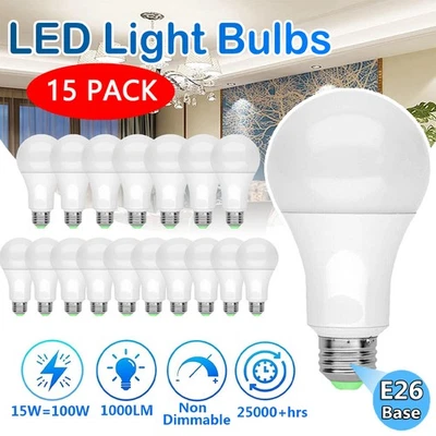 15 PACK LED Light Bulbs 15W/100W Daylight A19 6500K E26 Replacement Lamp - Image 1 of 4