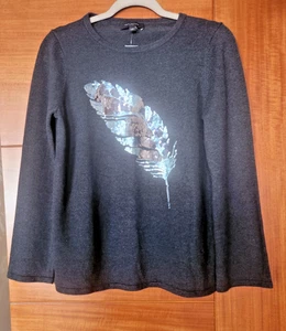 Neu mit Etikett Ann Taylor grau Rundhalsausschnitt, Paillettenverzierung, lange Ärmel, Gr. L Petite; - Bild 1 von 13