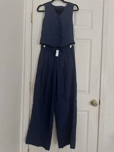 BANANA REPUBLIC Linen Blend Pants/vest Blue 2 Piice Set - Picture 1 of 8