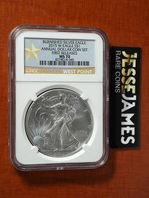 2015 W BURNISHED SILVER EAGLE NGC MS70 FIRST RELEASE FROM ANNUAL DOLLAR COIN SET - Image 1 of 2