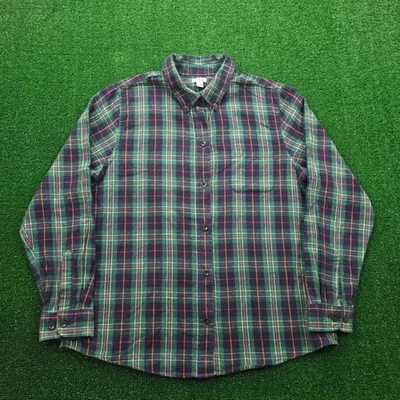 LL Bean Flannel Shirt Womens Large Green Scotch Plaid Button Up Outdoors 273137 - Image 1 of 4