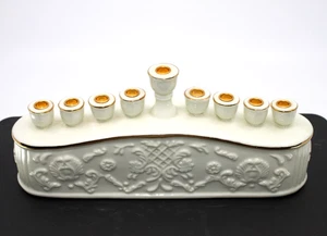 Porcelana Judaica Marfil Menorá Hanuká Candelabro Formalidades Baum Brothers - Imagen 1 de 12