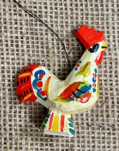Pale Yellow Dala Rooster Wood Ornament Miniature Figurine Scandinavian Folk Art - Picture 1 of 7