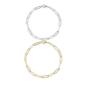 Edelstahl Büroklammer Kette Armband 7" 18K Gelb / Weißgold vergoldet - Bild 1 von 7