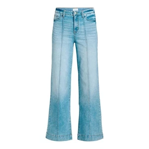 Time and Tru Damen Wide Leg Jeans mit Nahtdetails Größe 12 KURZ MITTELBLAU - Bild 1 von 5
