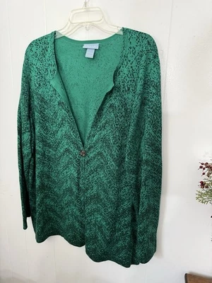 Liz & Me 2X Cárdigan Verde Suéter Cuello en V Manga Larga  Foto 1 de 4