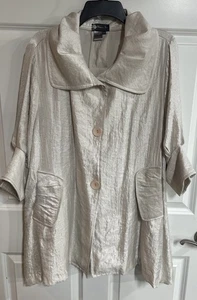 Damee Inc Cream Women’s Large Dramatic Collar Button Artsy Jacket XL - Picture 1 of 8