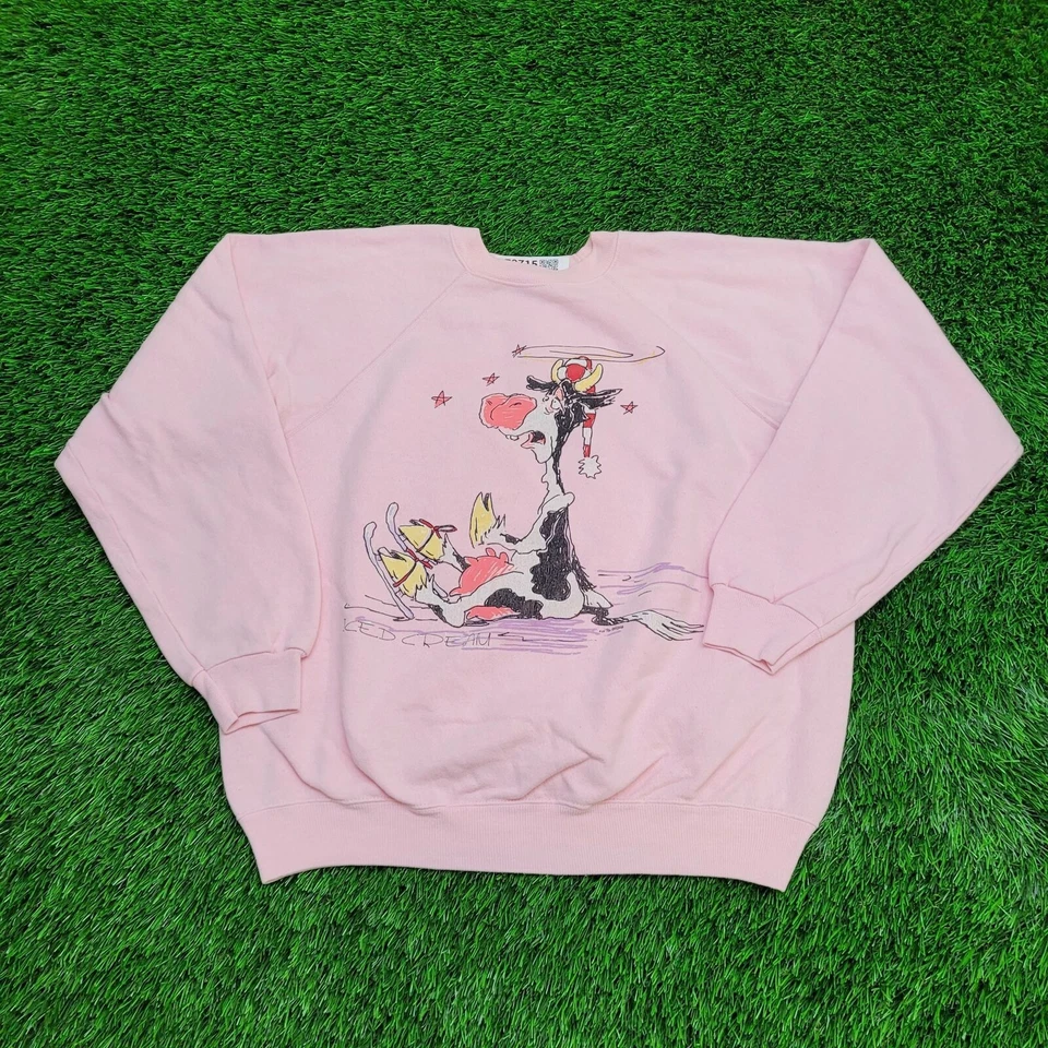 Sudadera de esquí de vaca divertida vintage 1988 para mujer XL 22x22 rosa cuadrado Foto 1 de 4