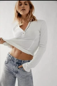Free People Mareea Henley Tee In White SZ L - Picture 1 of 6